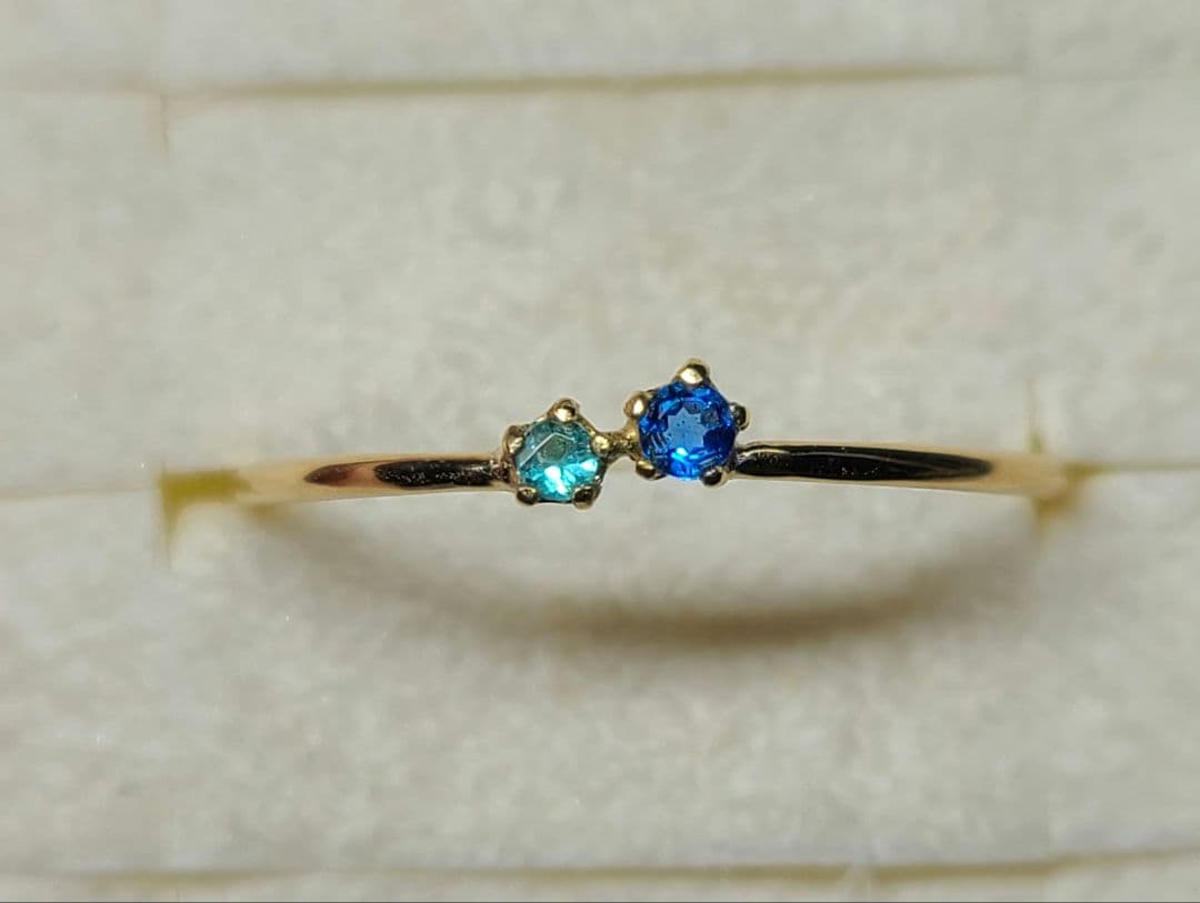 ビビッドブルーの共演★バターリャパライバトルマリン&アウイナイト18金リング★