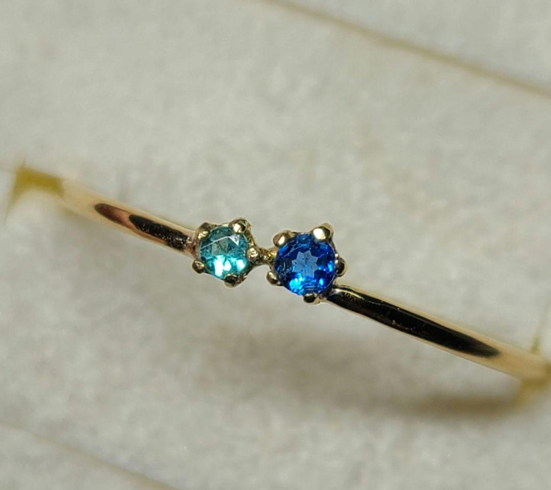 ビビッドブルーの共演★バターリャパライバトルマリン&アウイナイト18金リング★