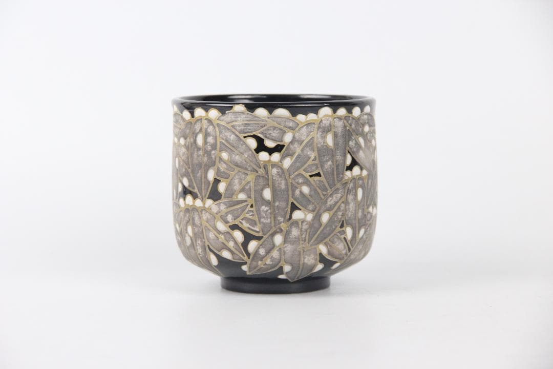 京焼　八世乾山　山本如仙作品　笹　雪笹絵　共箱　茶道具 本物保証 EN21-27