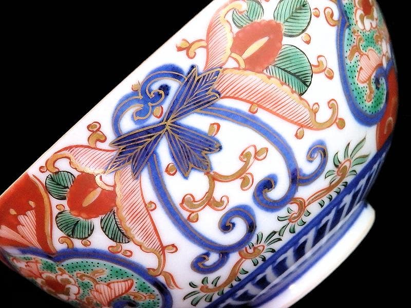 大聖寺伊万里　金襴手　花の図　大振蓋茶碗　E36AS-CPc