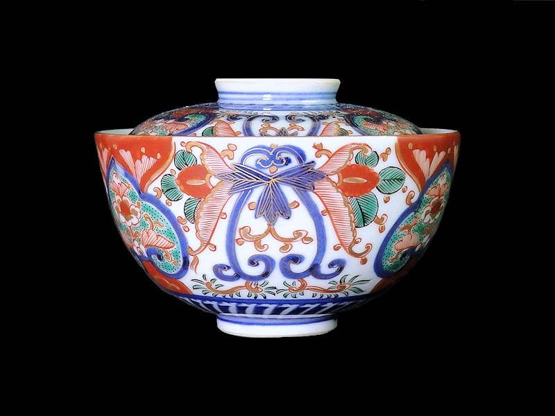 大聖寺伊万里　金襴手　花の図　大振蓋茶碗　E36AS-CPc