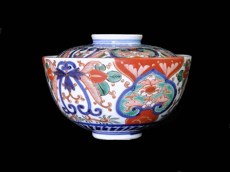 大聖寺伊万里　金襴手　花の図　大振蓋茶碗　E36AS-CPc