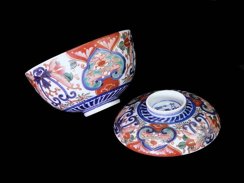 大聖寺伊万里　金襴手　花の図　大振蓋茶碗　E36AS-CPc