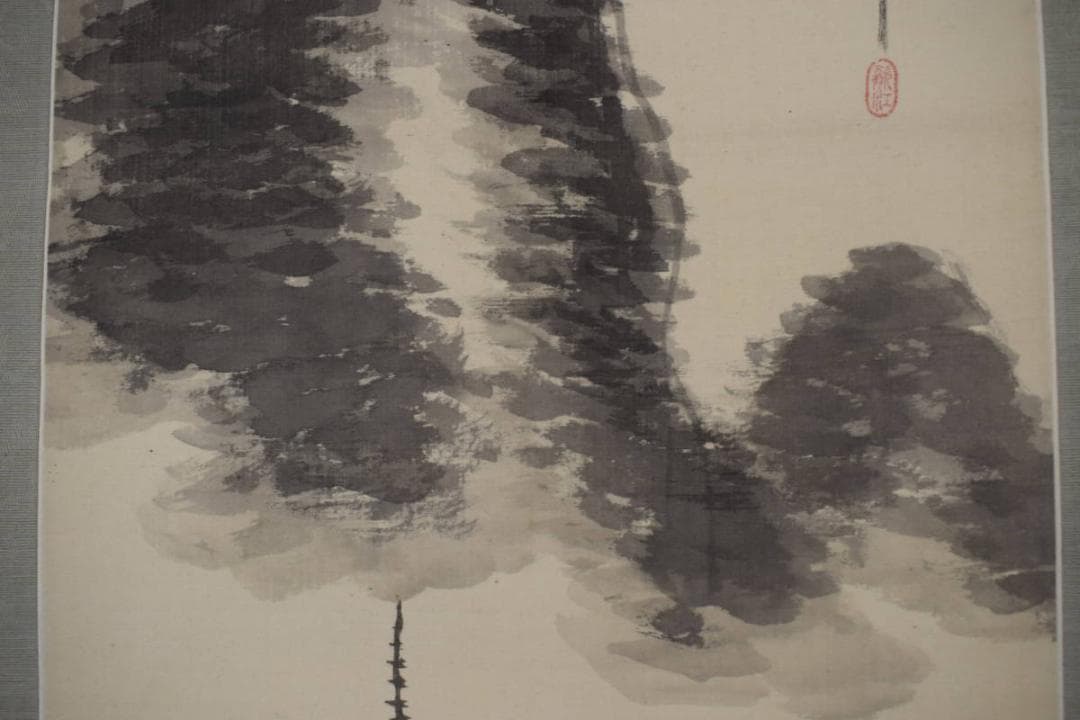 【真作】津田白印/夏山雨後図/塔山水図/掛軸☆宝船☆Y-207　JM