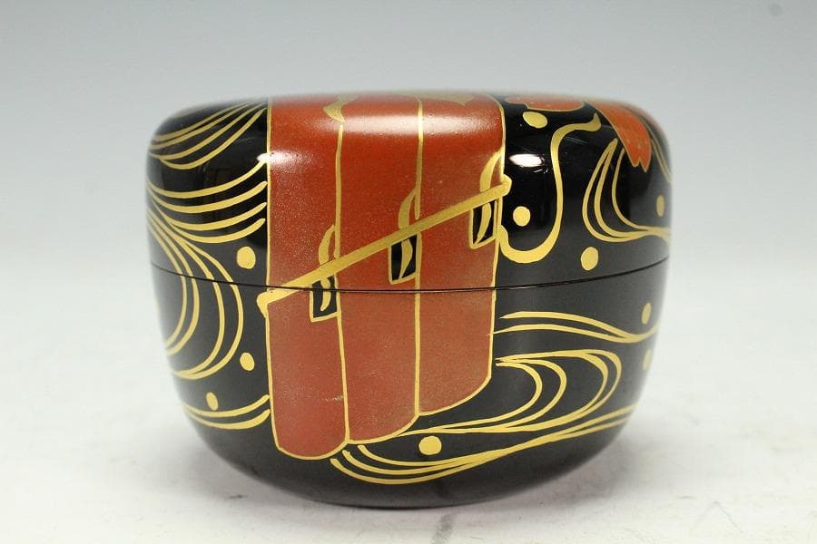 茶道具 花筏蒔絵 乾漆大棗 塗師 奥津一心斎作 共箱 美品(Ｋ-LC711)