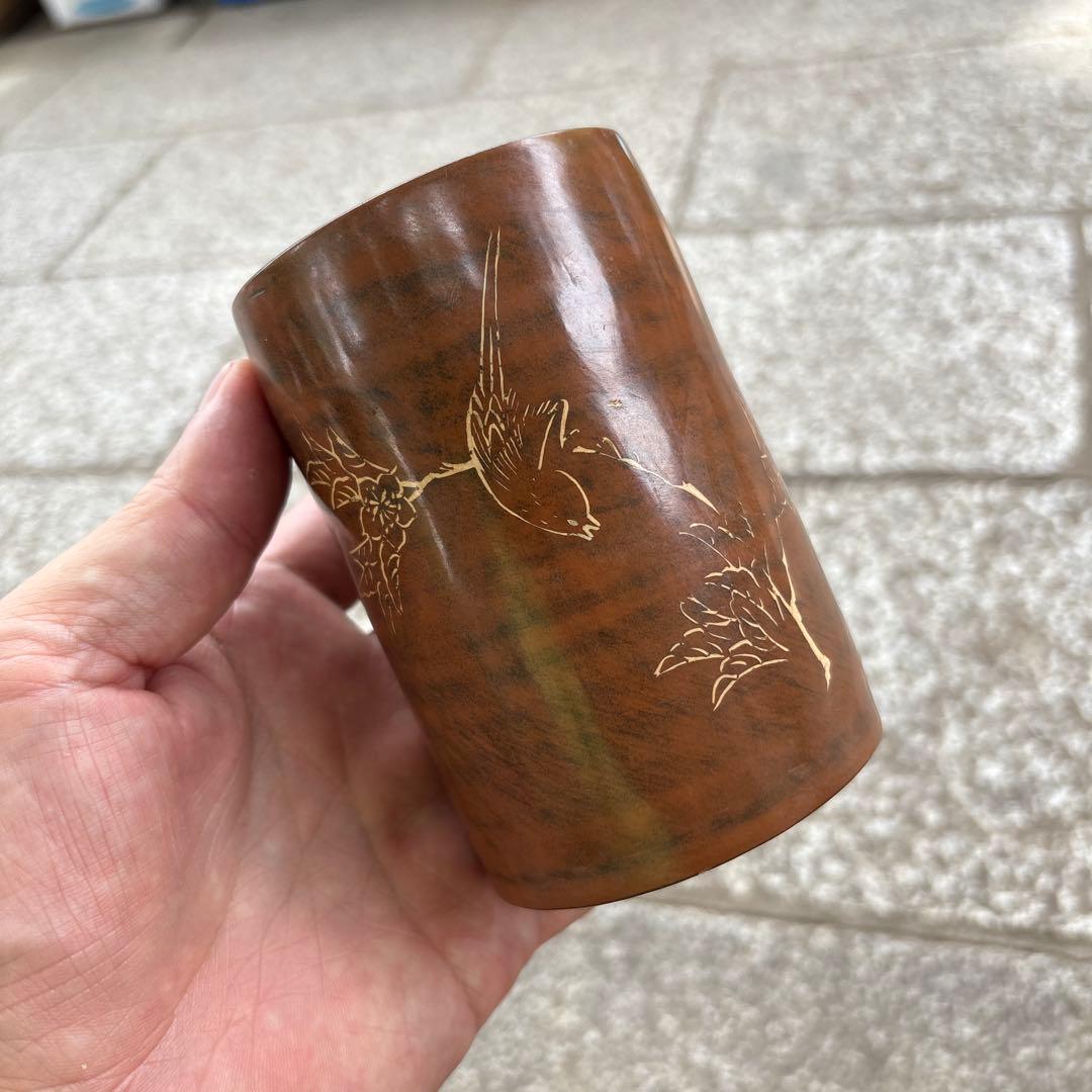 中国钦州 筆筒　文房具　落款あり