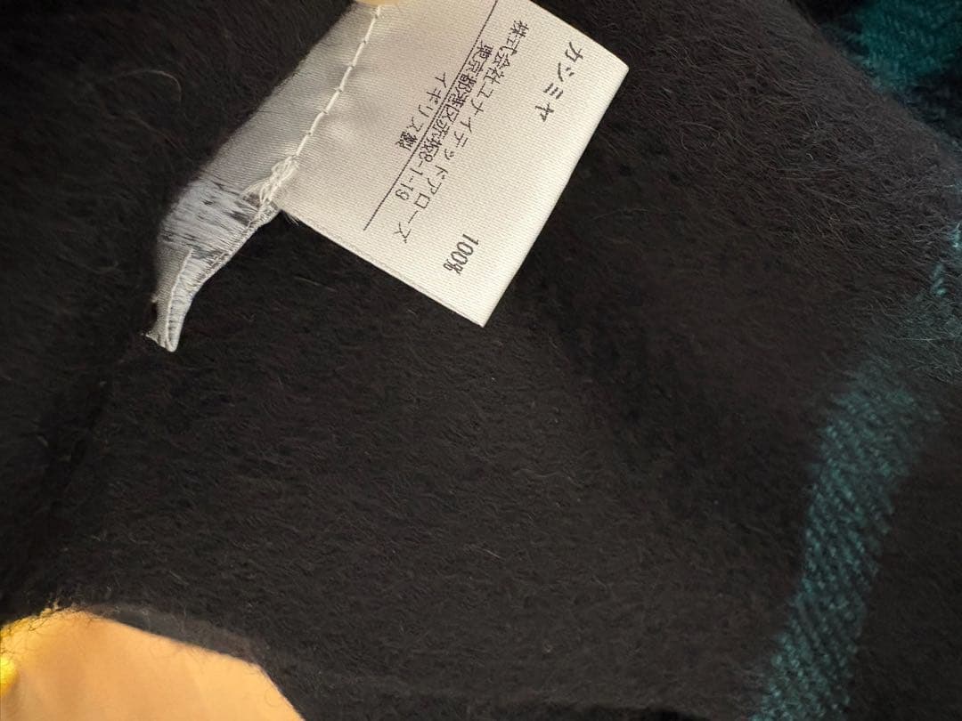 Joshua Ellisカシミヤストールブラック×ターコイズブルーマフラーp53