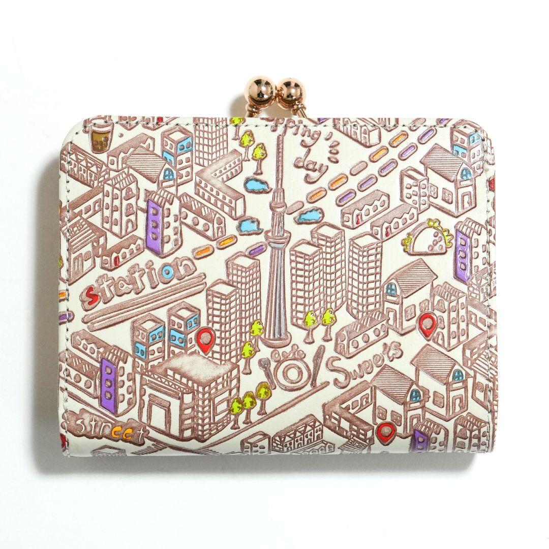 【未使用品】友禅文庫 マップ柄 がま口二つ折り財布 牛革 日本製