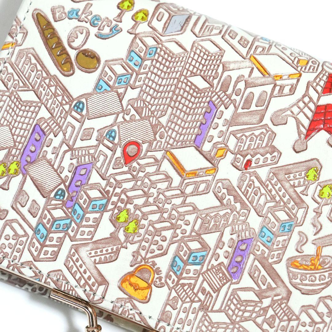 【未使用品】友禅文庫 マップ柄 がま口二つ折り財布 牛革 日本製