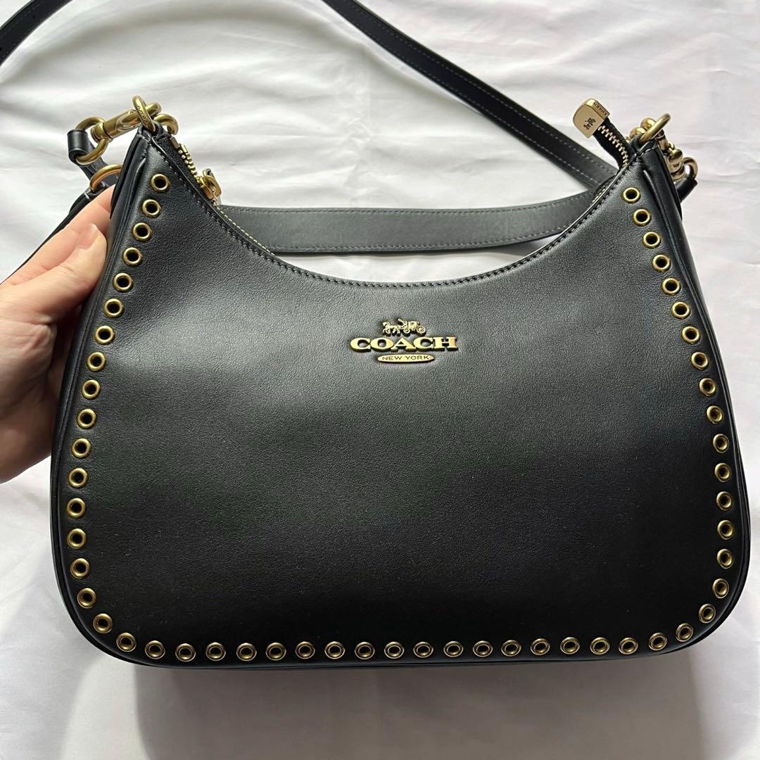 COACH テリ ホーボー バッグ グロメット ブラック 2way ショルダー