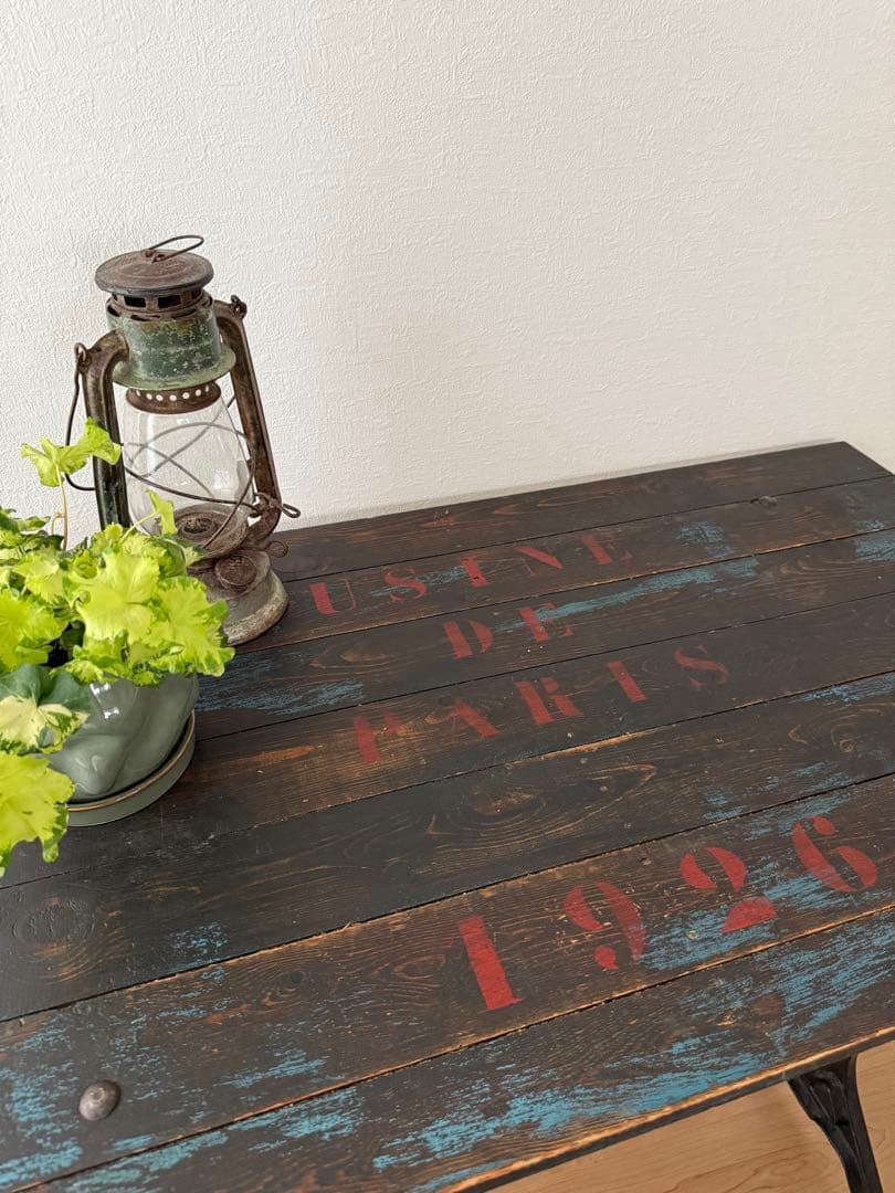 【英国買付・希少】ペイント天板 × SINGER脚 アンティークテーブル