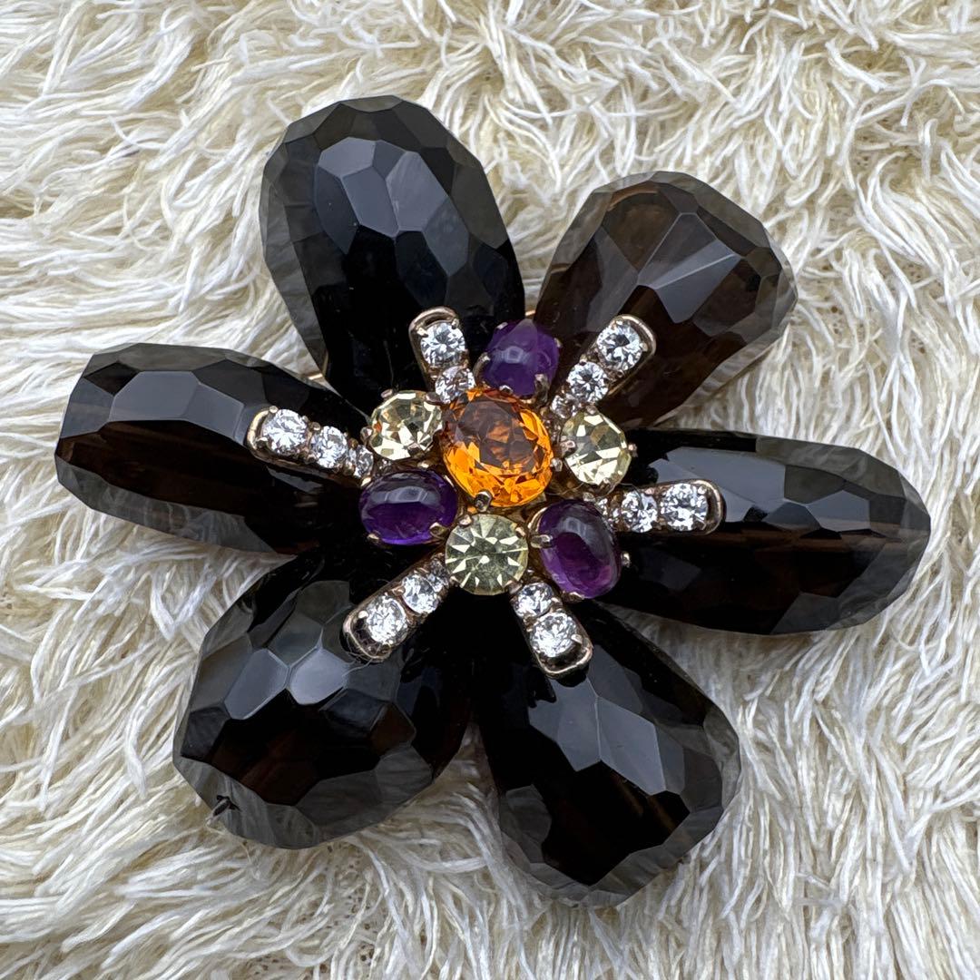 希少　グッチ　カラーストーン　フラワー　クリスタル　ブローチ