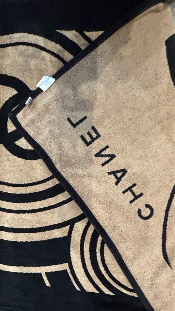 CHANEL ビーチタオル　ブラック×ベージュ