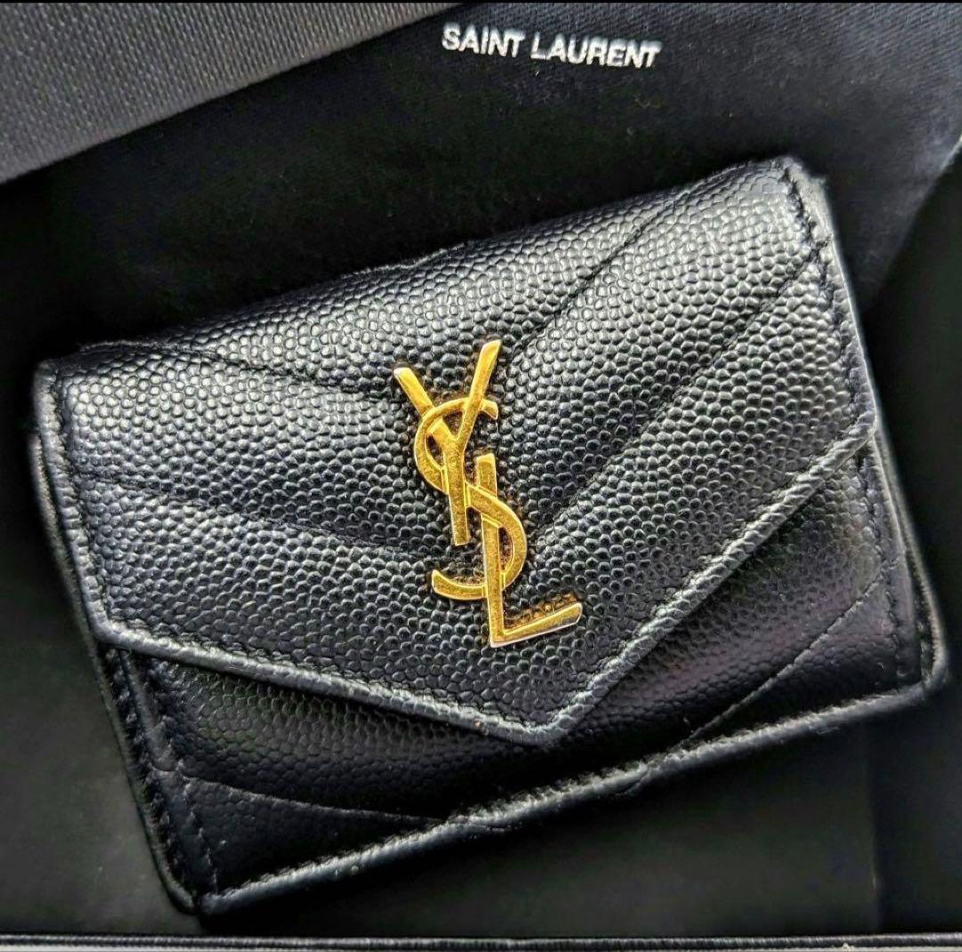 Saint Laurent サンローラン 三つ折り財布 キャビアスキン 匿名配送