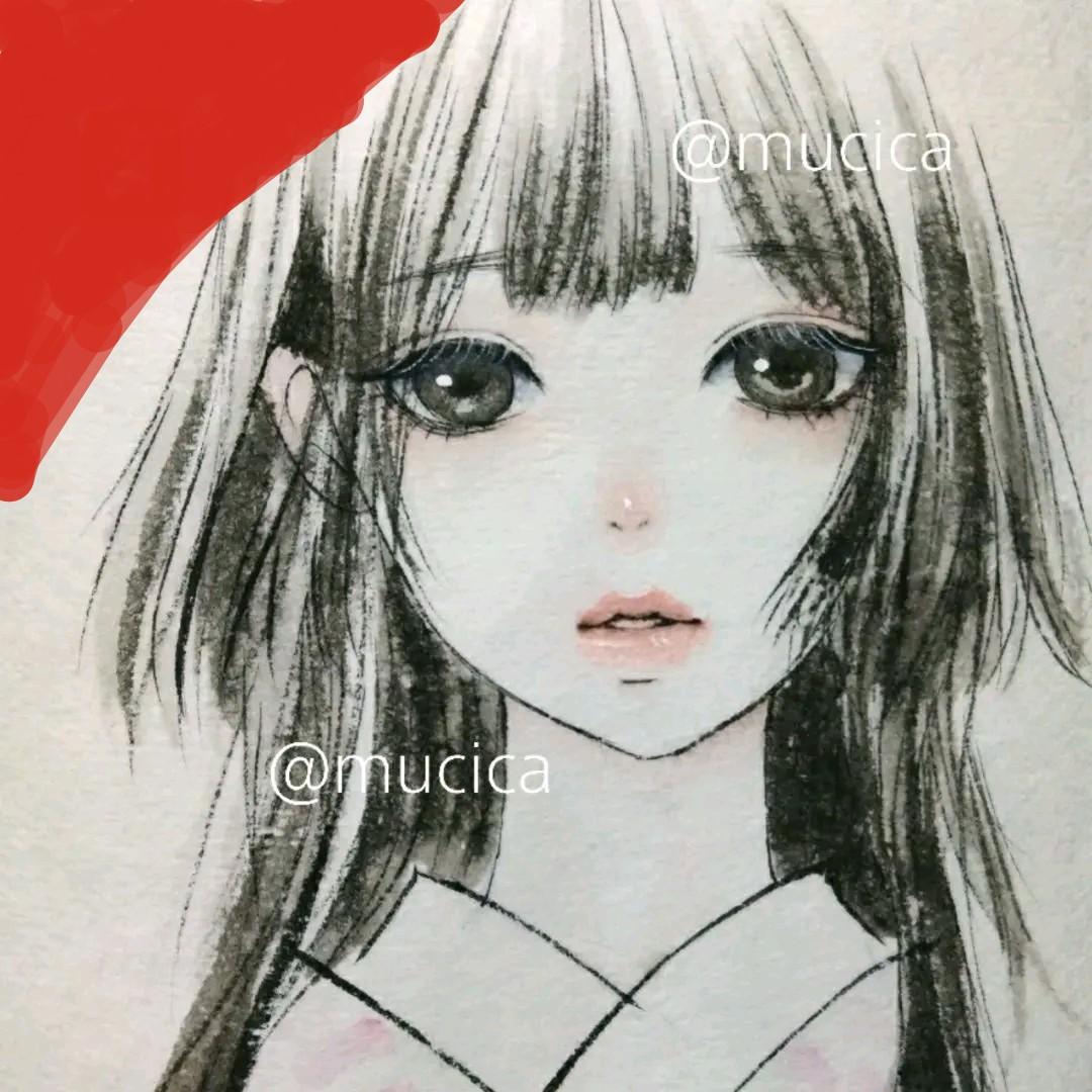 専用　手描きイラスト《姫カットの和装少女》　肉筆原画　墨彩画　美人画　絵画