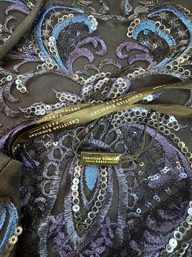 ネイビーブルー 刺繍入り マーメイドラインドレス