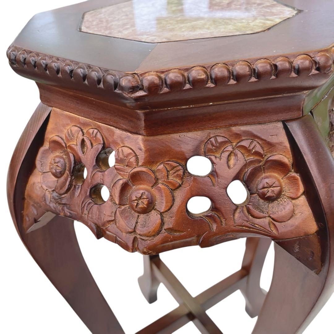 花台 飾り台 サイドテーブル 李朝様式家具 銘木 花梨 透かし彫り 八角形