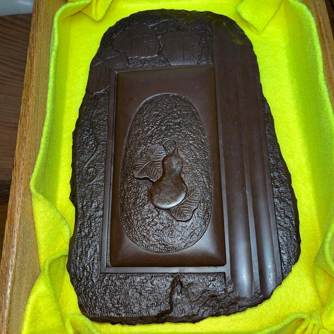 ⭕️赤間硯　古硯　赤間関　デカイ　7寸大　共蓋付き　墨持ち良い　手間