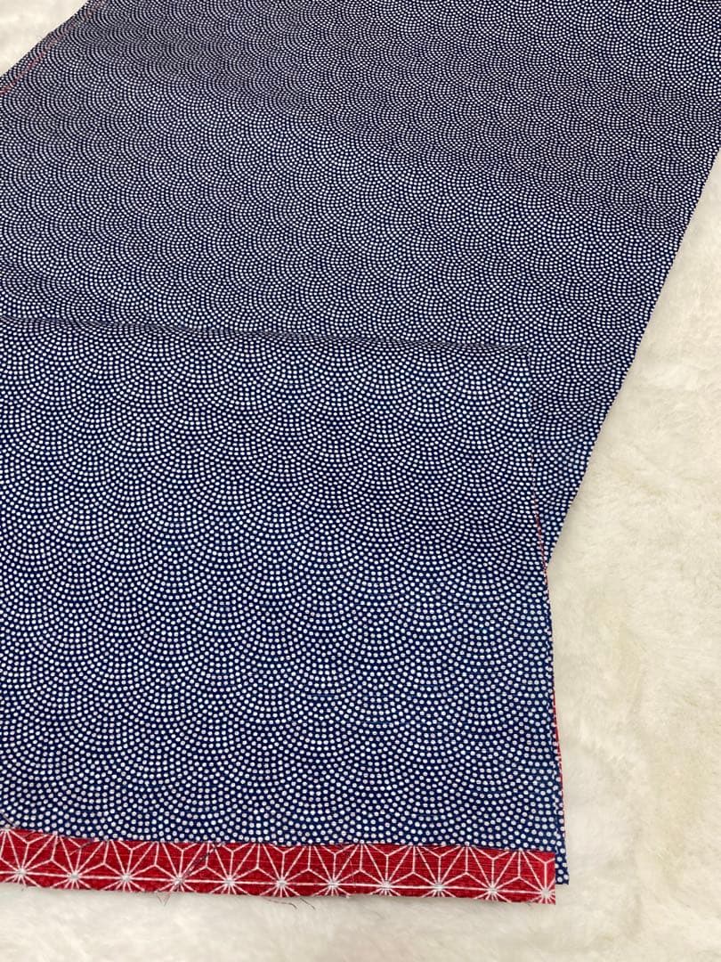 浴衣　反物　両面染め　青海波　麻の葉　紺×赤
