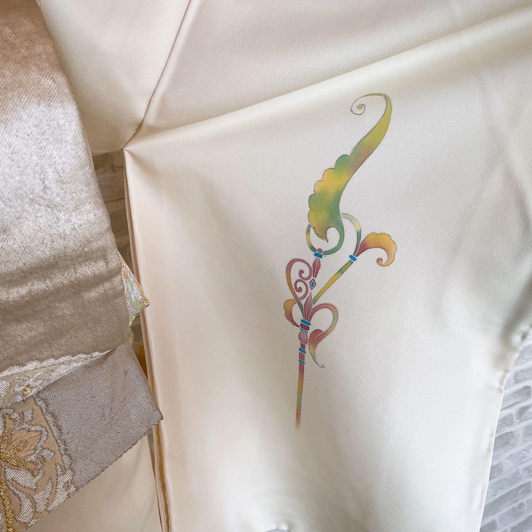 訪問着　フルセット　西洋柄　オフホワイト　金彩加工　着物　Q5