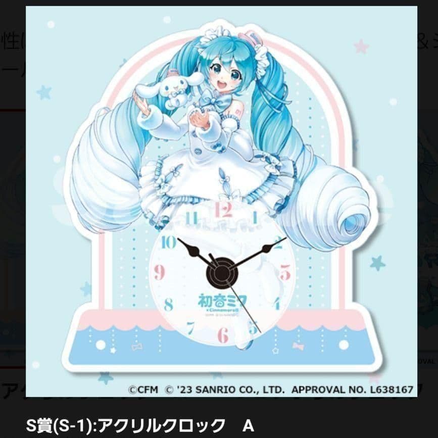 ☆★楽天コレクション　初音ミク × シナモロール　アクリルクロック★☆２種　時計