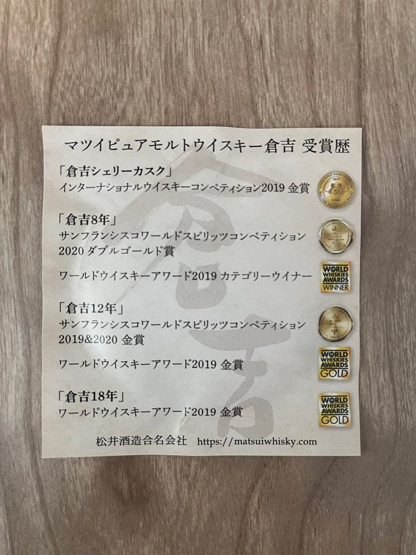 ★未開栓★ Matsui Pure Malt Whisky 倉吉18年
