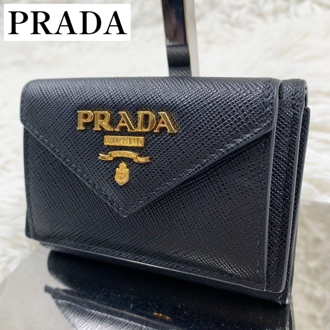 【✨極美品✨】プラダ 三つ折り財布 サフィアーノレザー ブラック 付属品完備