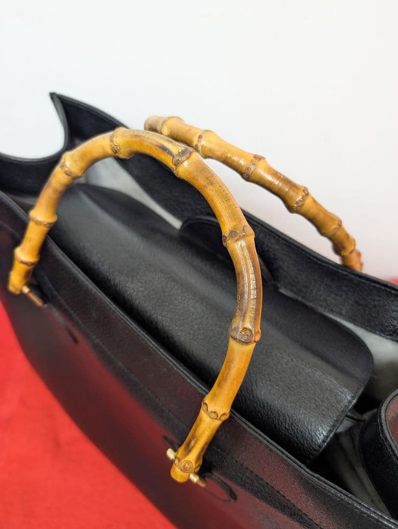 美品 極希少！Gucci バンブー 大型レザーハンドバッグ トートバッグブラック
