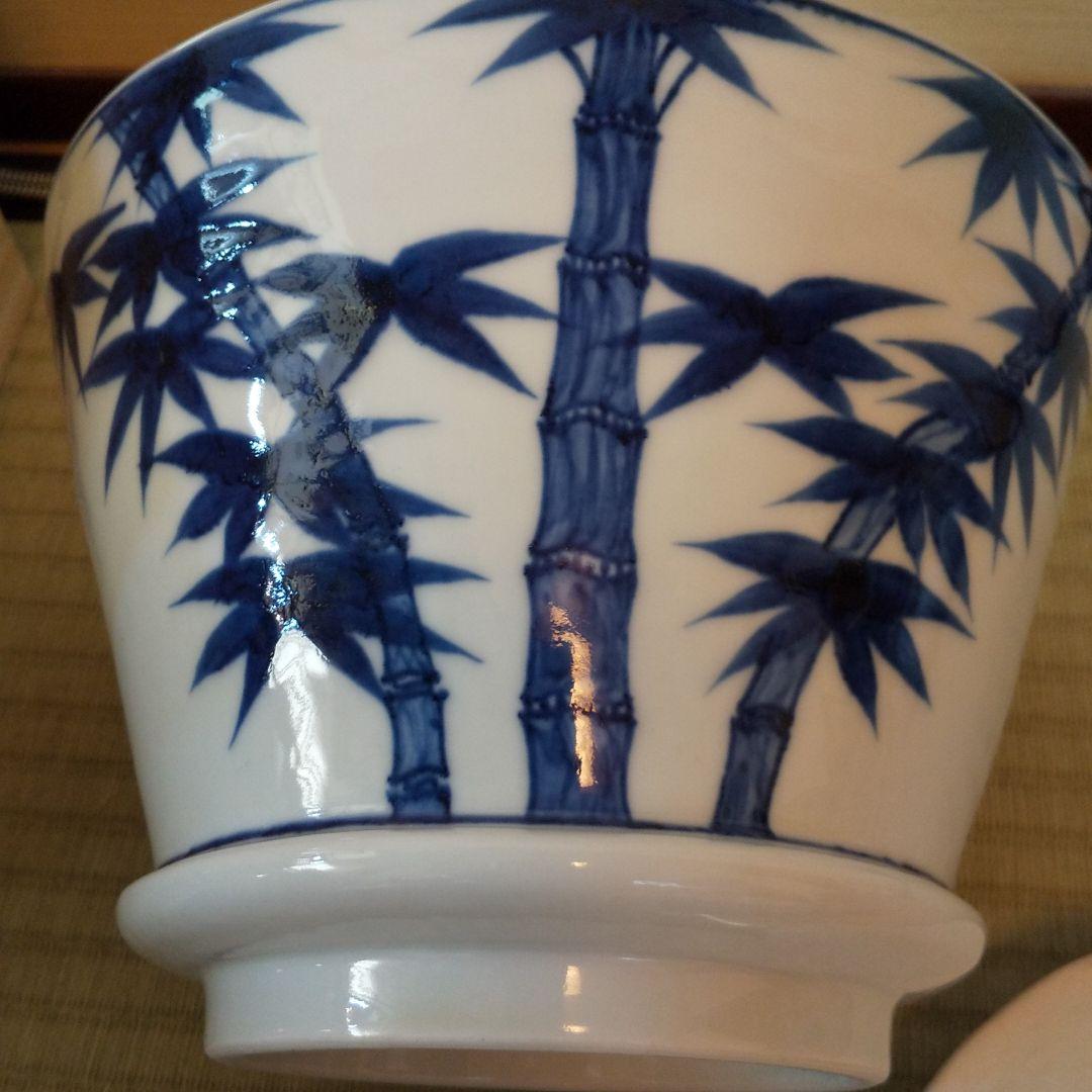 水指 景徳鎮染付竹絵末広形