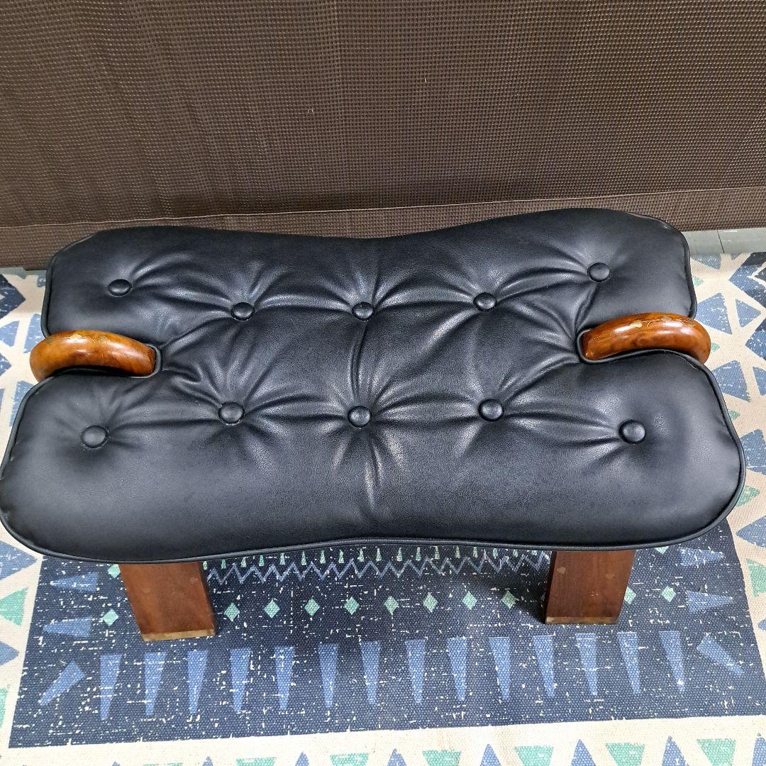 ♡アンティーク　象嵌 　金彩 オットマン チェア スツール 鞍型 黒♡