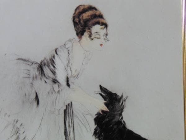 ルイ・イカール限定版・アールデコ/黒い犬、希少な額装用画集より、新品高級額装付