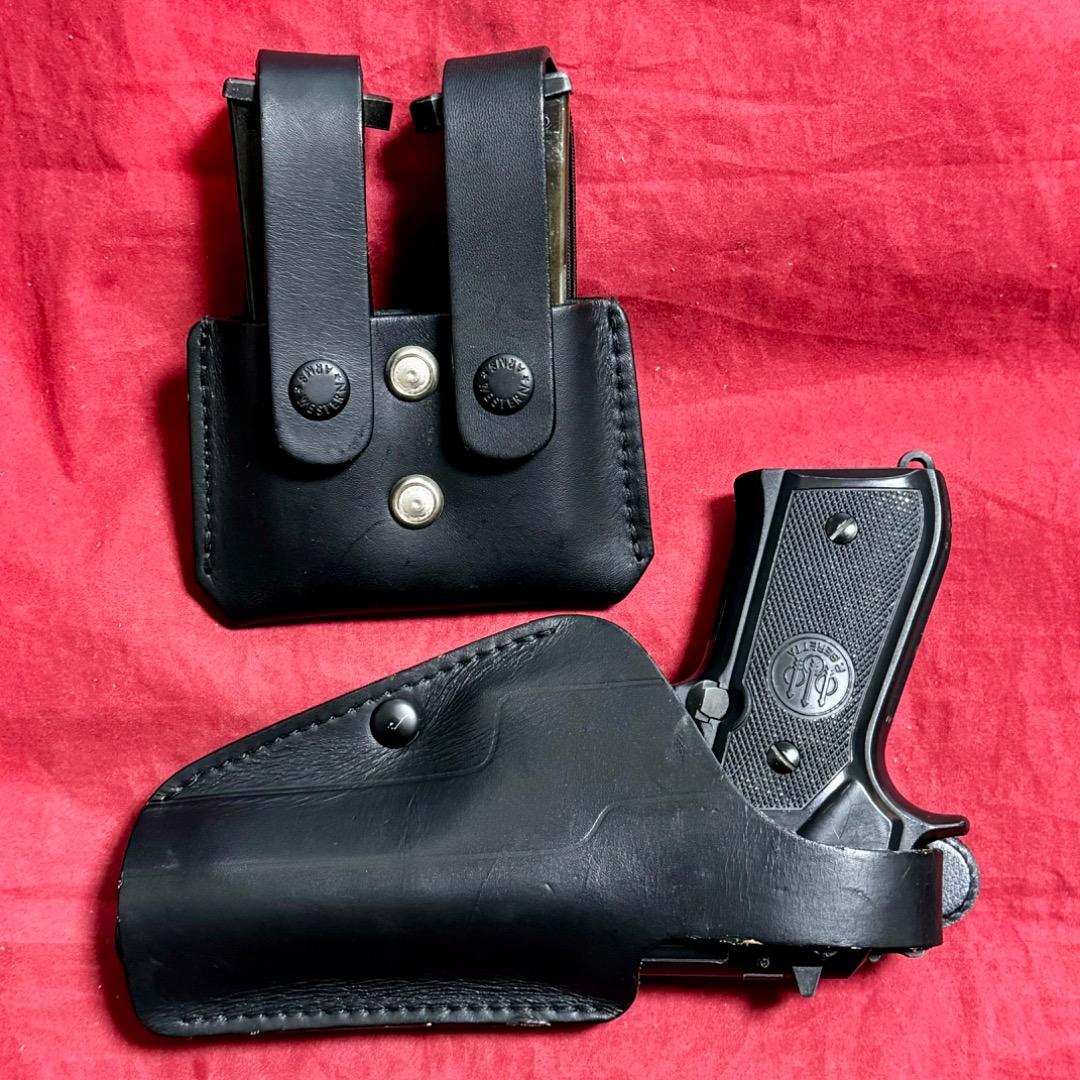 整備済 黒革製 ベレッタ M92F用 ヒップホルスター＆マガジンポーチ セット