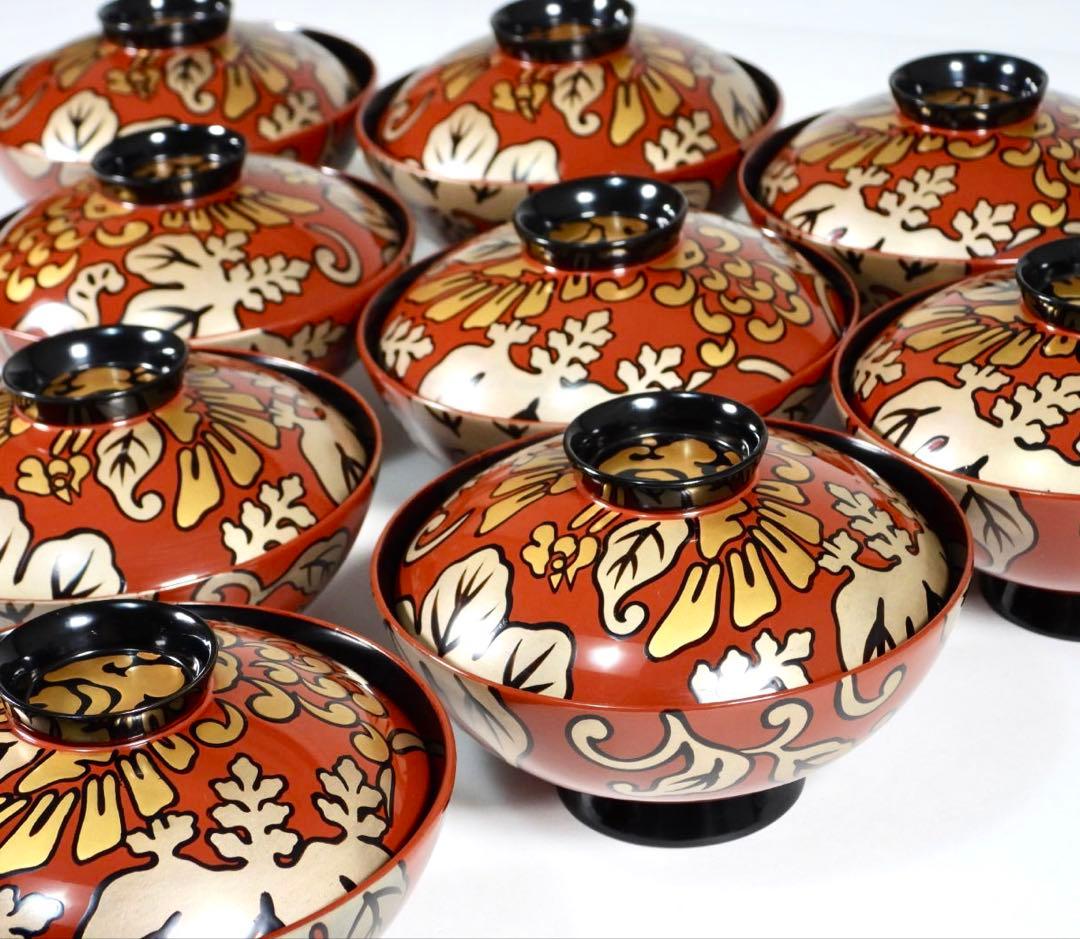 輪島塗 木製漆器 沈金 蓋椀 吸物椀 汁椀 10客　直径13cm