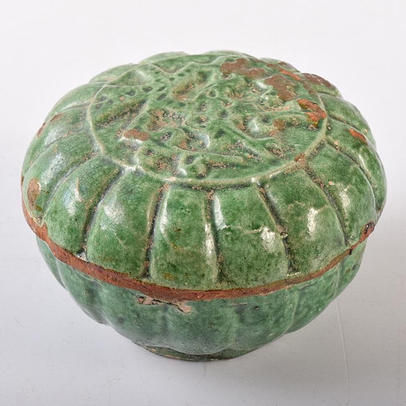 中国　漢緑釉　香合　時代箱付　C　R7980