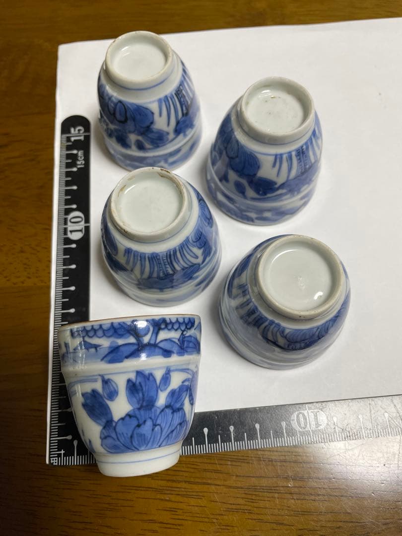 染付帯巻煎茶碗5客揃　骨董