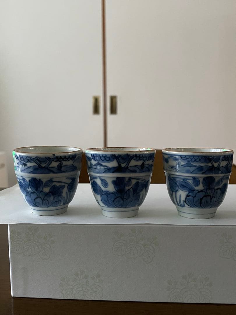 染付帯巻煎茶碗5客揃　骨董