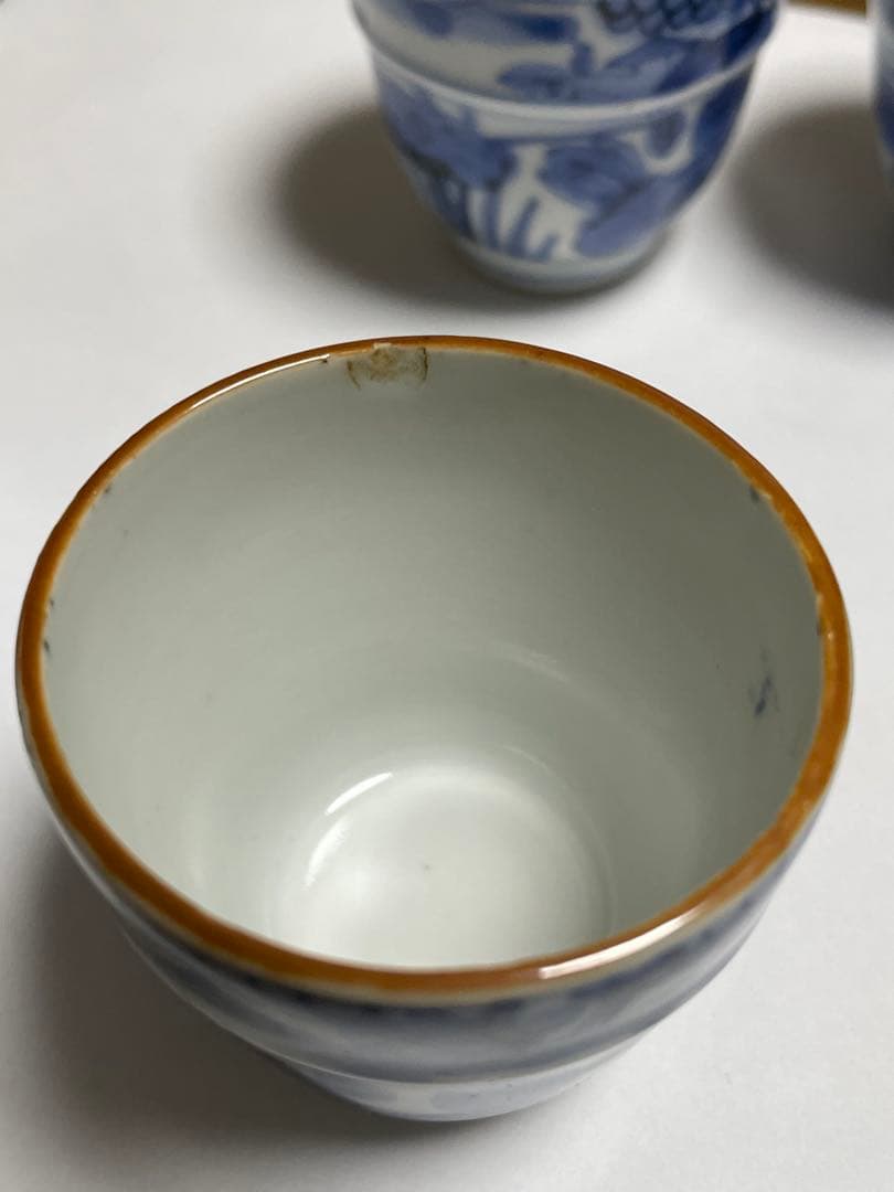 染付帯巻煎茶碗5客揃　骨董