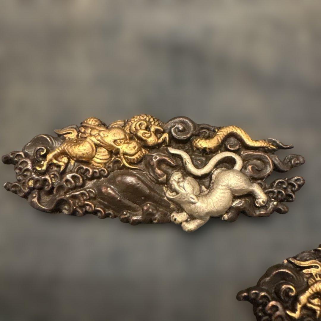 SALE⬇️時代物 目貫 龍虎　金銀　骨董　金工　刀装具　銅製