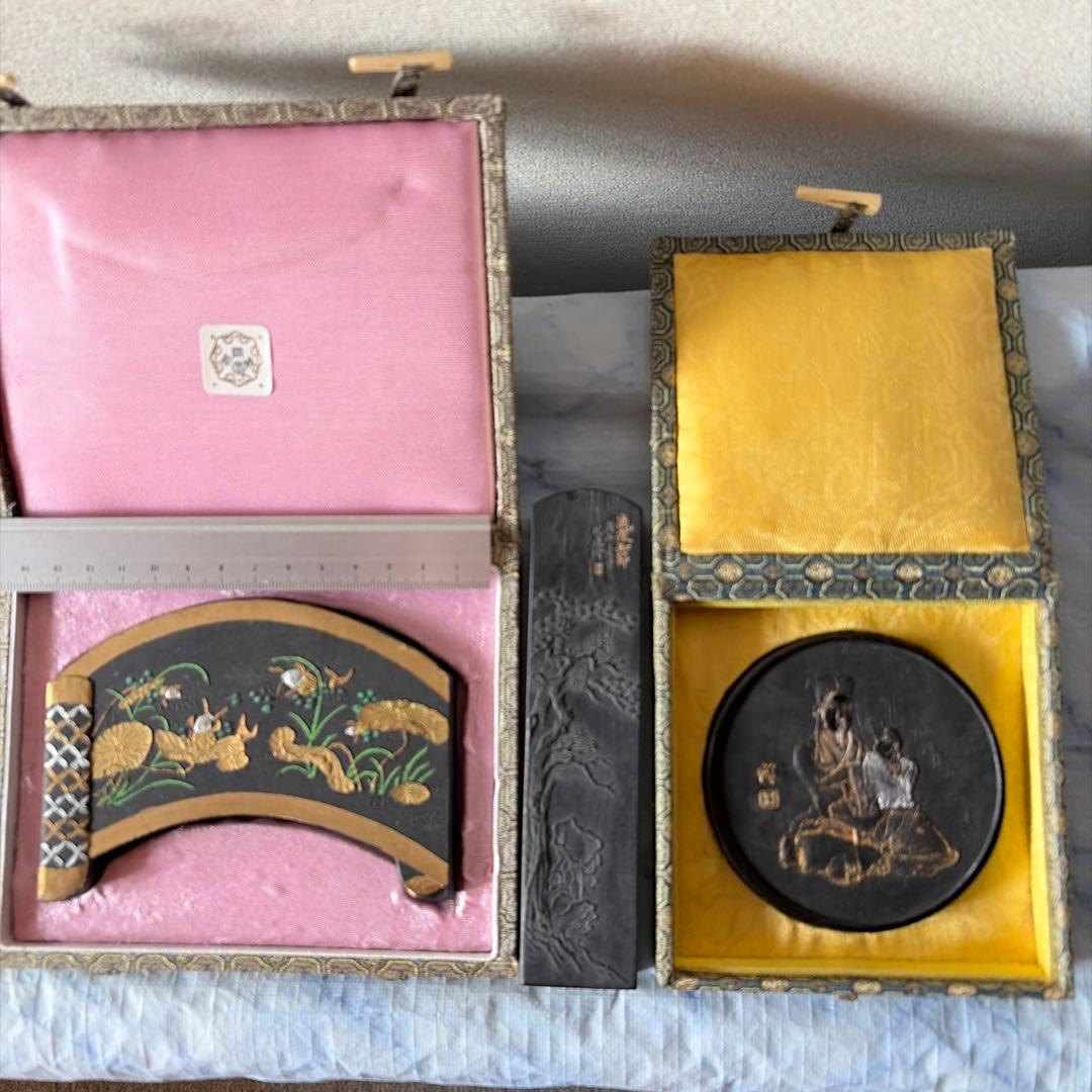 墨　唐墨　魚戯蓮　中国　書画　習字　硯　China