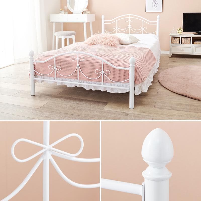 リボンフレームベッド シングル 高さ2段階 姫系 プリンセス KH-3099S