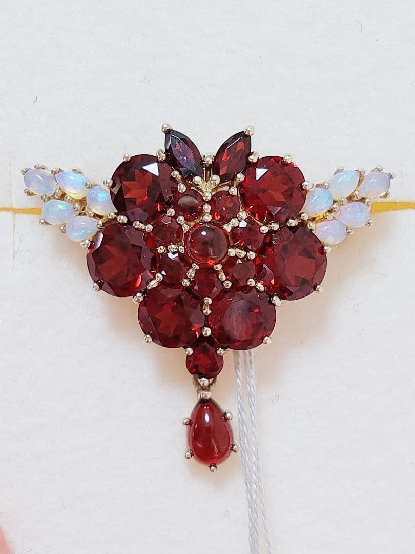 未使用品 碌山 天然ガーネット オパール ブローチ 兼 ペンダント