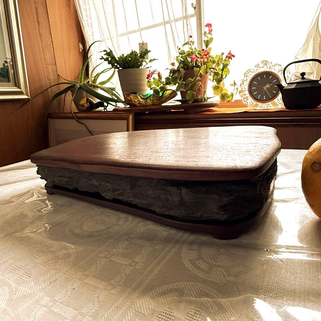 超限定出品18日20時‼️端渓硯大硯　鳥梅陽刻天然眼中國美術唐木台と蓋証明書付①