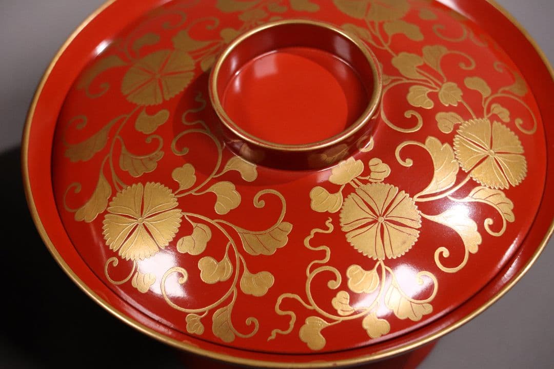 CL83 時代 花唐草金蒔絵 朱塗御膳セット 木製漆器 各種椀 引盃 高月