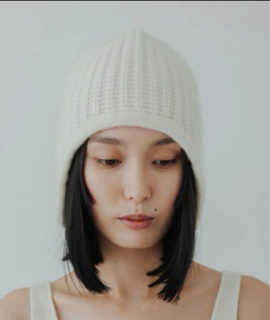 yo biotop カシミヤ100% フライトキャップ ニット帽 ホワイト