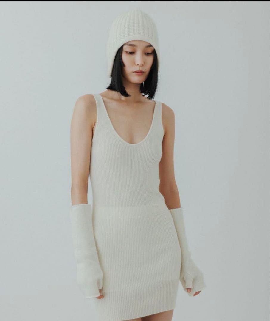 yo biotop カシミヤ100% フライトキャップ ニット帽 ホワイト