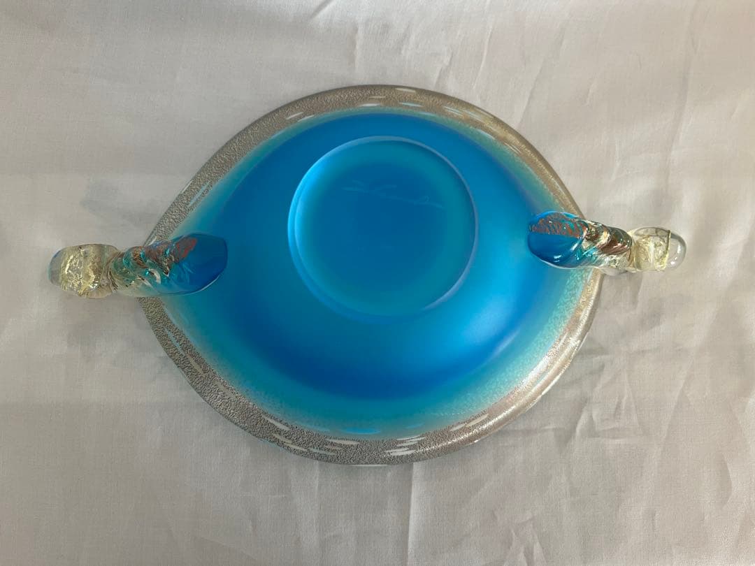 き*ば様 ガラス工芸 黒木国昭 金彩 オーシャンブルー 花器 鉢 器 硝子【CK