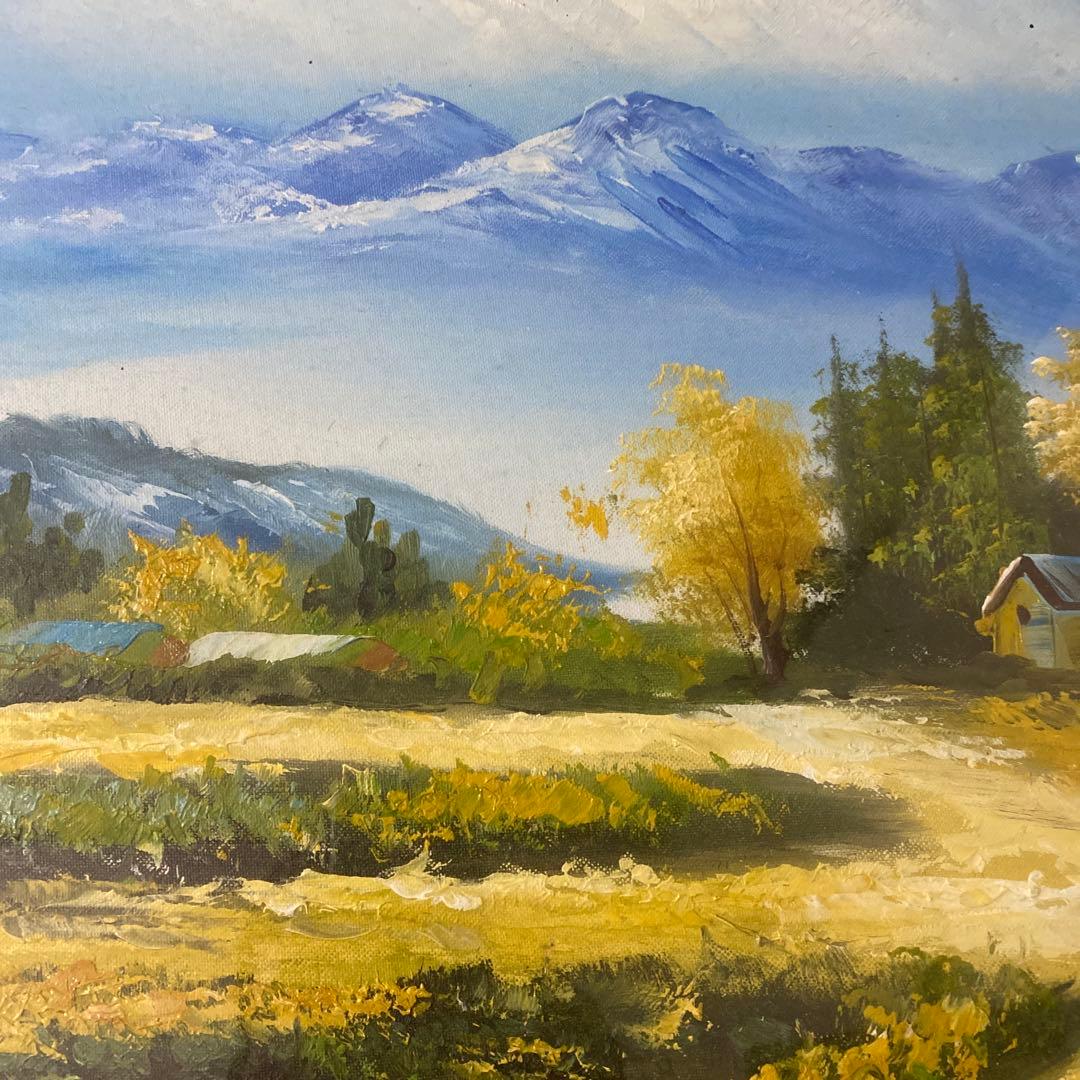 風景画 秋の山と田畑 金色フレーム