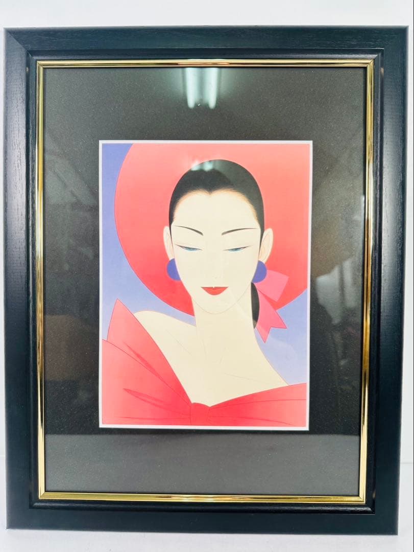 【希少品】鶴田一郎　美人画　絵画　日本女性　額入り　年代物　保管品　骨董