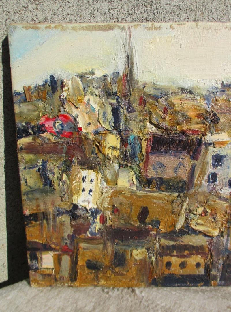 昭和ビンテージ　稲川庫太郎 作　都會　F4　油彩　高崎 珍竹林画廊