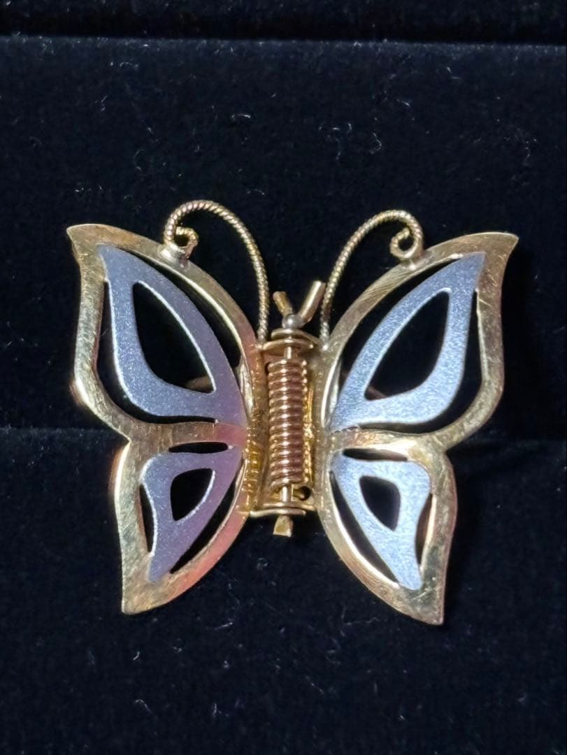 K18 蝶のブローチ 金色と銀色